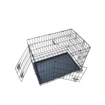Sulankstomas šunų narvėlis 76x48x54 cm – tvirtas plieninės vielos, dvejos durys, išimama padėklas, juodas