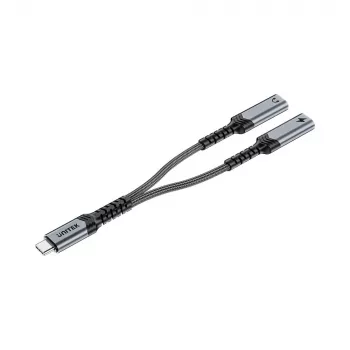 Unitek USB-C garso ir įkrovimo adapteris su 60W Power Delivery, 15 cm, kosminė pilka