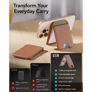 ESR Classic RFID Magnetinė piniginė-stovas su MagSafe, ruda