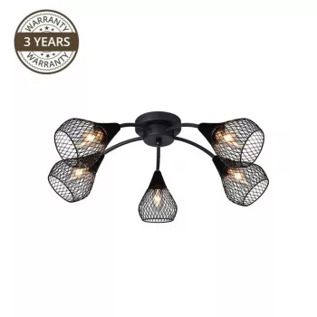 Bistro 5 šviesų antikvarinio žalvario lubinis šviestuvas su E14 lizdais, 5x40W max, stikliniais gaubtais, montuojamas prie lubų