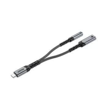 UNITEK USB-C į 3,5 mm garso adapteris su Power Delivery 60W, DAC 24 bitų/96kHz, juodos spalvos