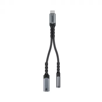 UNITEK USB-C į 3,5 mm garso adapteris su Power Delivery 60W, DAC 24 bitų/96kHz, juodos spalvos