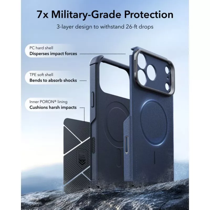 ESR Cyber Tough Kickstand MagSafe dėklas, skirtas iPhone 17 Pro Max / 18 Pro Max – mėlynas
