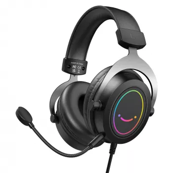 FIFINE H3 AmpliGame RGB laidinis ausinių su nuimamu mikrofonu, 50 mm tvarkyklės, USB-A, juodos spalvos