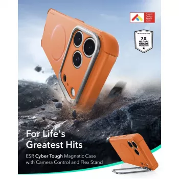 ESR Cyber Tough Kickstand MagSafe dėklas, skirtas iPhone 17 Pro / 18 Pro - oranžinis