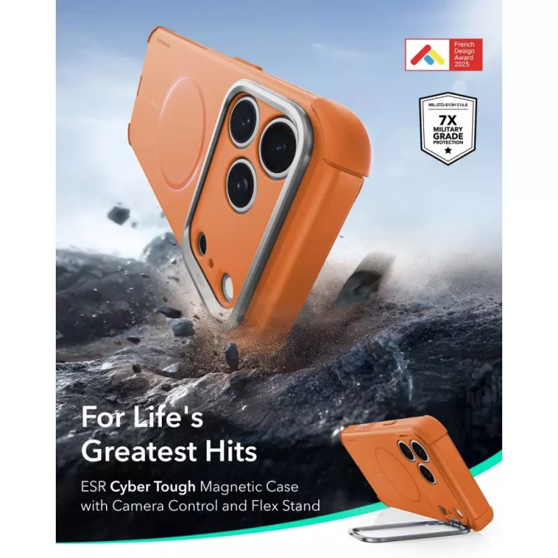 ESR Cyber Tough Kickstand MagSafe dėklas, skirtas iPhone 17 Pro / 18 Pro - oranžinis
