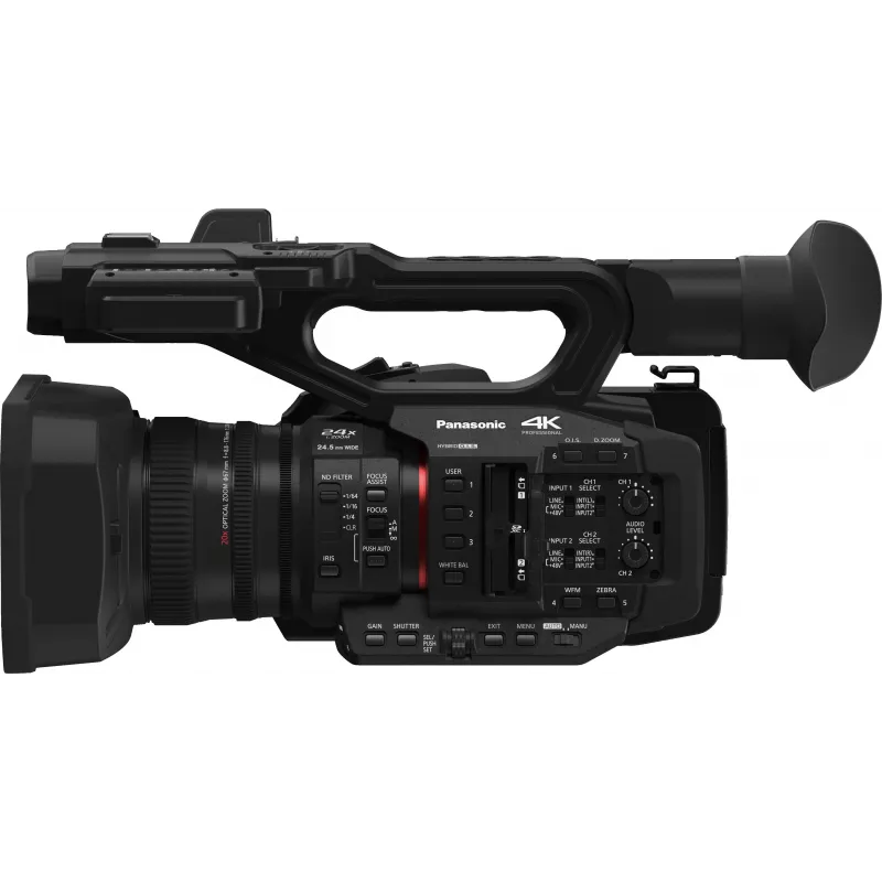 Panasonic HC-X2E 4K Ultra HD profesionalus vaizdo kamera su 20x Leica Dicomar objektyvu, 5 ašių Hybrid O.I.S.+, dvigubais XLR įėjimais, 3G-SDI, Wi-Fi, dvigubais SD kortelių lizdais