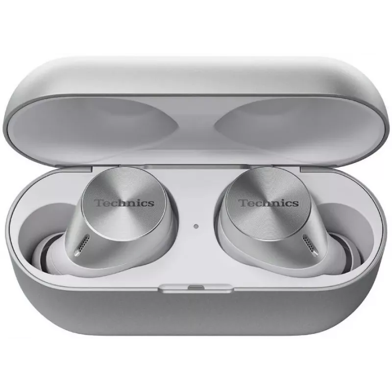 Technics EAH-AZ60M2ES belaidės ausinės su Dual Hybrid ANC, LDAC, 8mm tvarkyklėmis, 3 įrenginių Multipoint, IPX4, sidabrinės