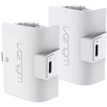 Venom įkraunamų baterijų dvynių rinkinys baltas PS5 – DualSense valdiklio baterijų rinkinys (2x 800mAh ličio jonų, žaisk ir krauk, apsauga nuo perkrovimo)