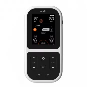 Tenscare Unifit Fitneso atsigavimo ir skausmo malšinimo TENS/EMS prietaisas - 2 kanalai, 18 programų, su apšvietimu LCD