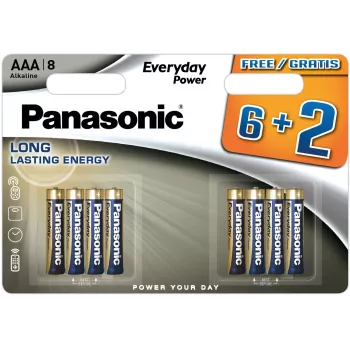 Panasonic Everyday Power AAA šarminės baterijos LR03, 8 vnt. pakuotė (6+2 nemokamai)