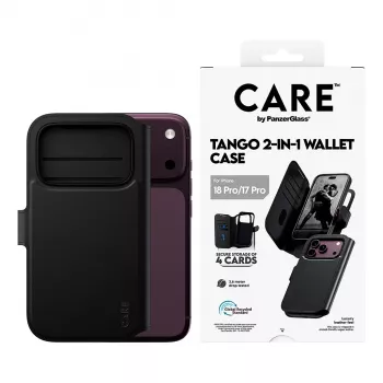 CARE™ by PanzerGlass® Tango 2-in-1 piniginės dėklas, juodas, su MagSafe, skirtas iPhone 18 Pro / 17 Pro