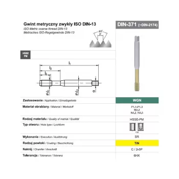 Sriegių formavimo sriegtukas M10 DIN 371C (6HX) SR HSSE-PM WGN TiN