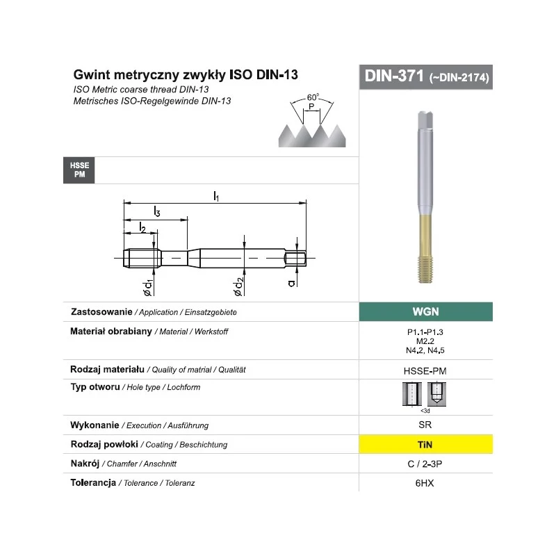 Sriegių formavimo sriegtukas M10 DIN 371C (6HX) SR HSSE-PM WGN TiN
