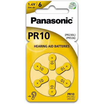Panasonic Batteries PR-230(10)/6LB cinko-oro klausos aparatų baterijos, dydis 10, 1,45V, 100mAh, 6 vnt. pakuotė