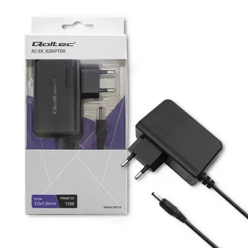 Qoltec 15W įskiepinis maitinimo šaltinis 5V 3A nuolatinės srovės 3,0x1,0 mm