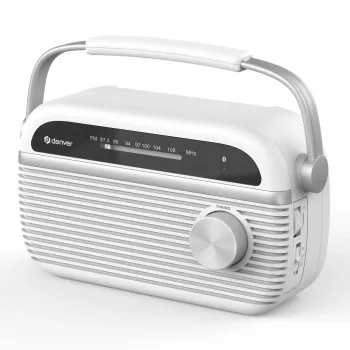 Denver TRB-67W DAB+ FM radijo laikrodis baltas su dvigubu žadintuvu ir baterijų režimu