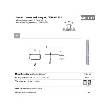HSS rankinis sriegtuvas G 1/2 DIN 5157D vamzdžių sriegimui
