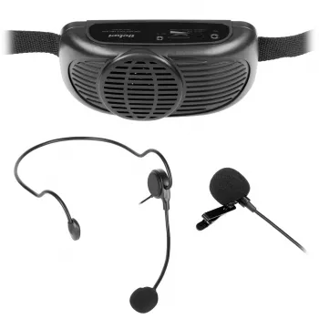REBEL nešiojama karaoke mikrofono sistema su Bluetooth 5.0, 5W garsiakalbiu, balso keitikliu ir LED šviesos efektais | LEC-MIK0041