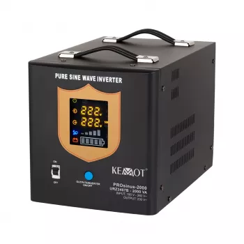KEMOT PROsinus-2000 gryno sinusoidės UPS keitiklis 12V į 230V 2000VA/1200W su įkrovimo funkcija - juodos spalvos