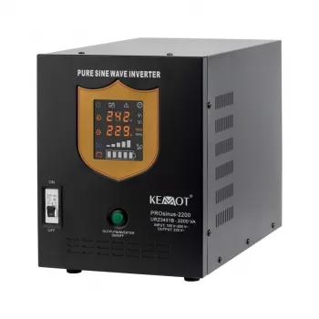 KEMOT PROsinus-2200 grynojo sinusoidės UPS keitiklis su įkrovikliu, 12V DC į 230V AC, 2200VA/1600W, bokštas, juodos spalvos
