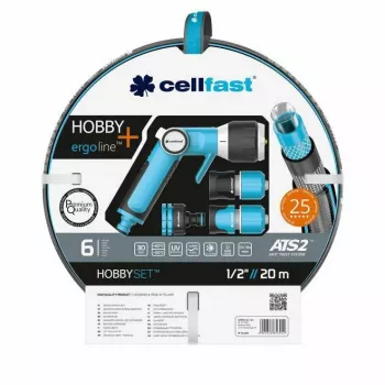 Cellfast HOBBY ATS2 laistymo rinkinys su 20 m 1/2 colio žarna ir 8 režimų rotoriniu purkštuvu, Quick-Connect