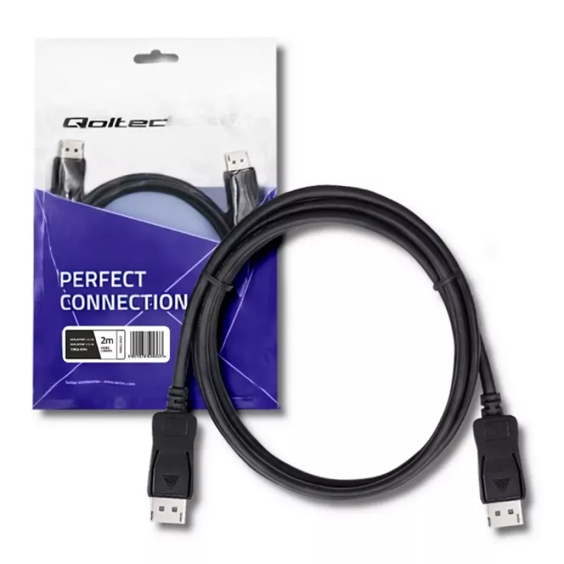 Qoltec DisplayPort 1.1 laidas, vyras į vyrą, 4K, 2 m, juodas