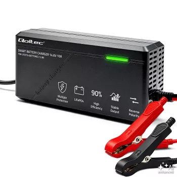 Qoltec 52670 LiFePO4 akumuliatoriaus įkroviklis 12V 10A intelektualus įkrovimas su LED indikatoriais
