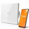 Qoltec 52715 1 kanalo išmanusis Wi-Fi jutiklinis šviesos jungiklis, grūdintas stiklas, baltas, Tuya/Smart Life, laikmatis, balso valdymas