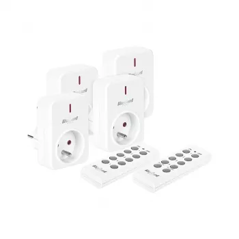 KEMOT URZ3471 nuotolinio valdymo rozetės komplektas (4 rozetės + 2 pulteliai, 433,92 MHz, baltas)