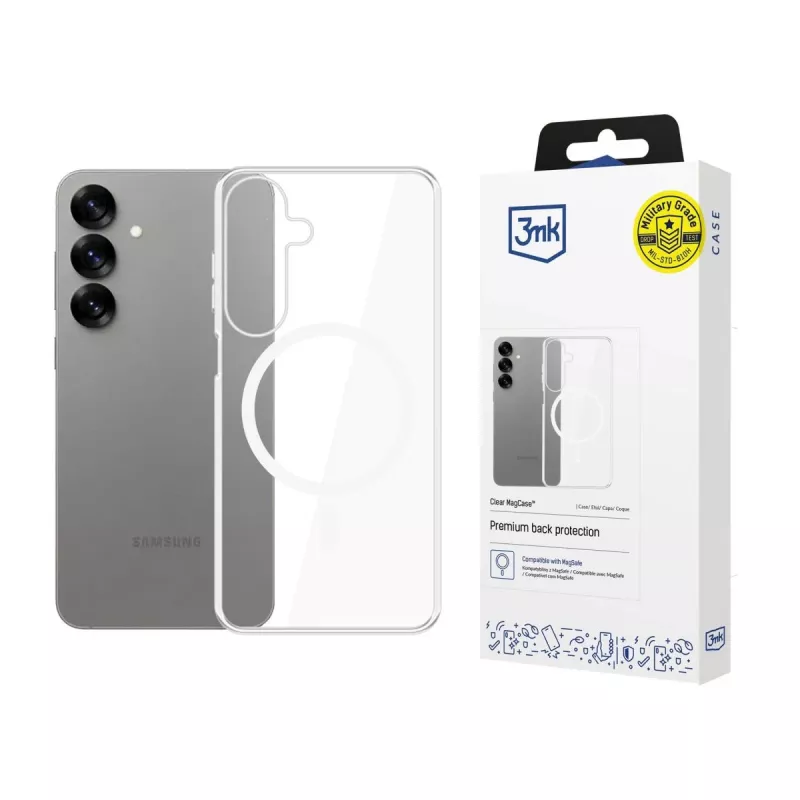 3mk Clear MagCase Samsung Galaxy S25 skaidrus MagSafe telefono dėklas