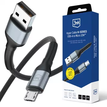 3mk Hyper Cable N-SERIES USB-A į Micro 3m QC 3.0 5V/2A 10W juoda
