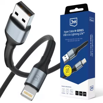 3mk Hyper Cable N-SERIES USB-A į Lightning 2m QC 3.0 5V/2.4A 12W juoda