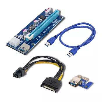 Qoltec Riser PCI-E ver. 007C USB 3.0 PCIe x1 į x16 prailgintuvas su 60 cm laidu, 4 kietojo tipo kondensatoriais, 6-pin/SATA/Molex maitinimu, LED indikatoriumi
