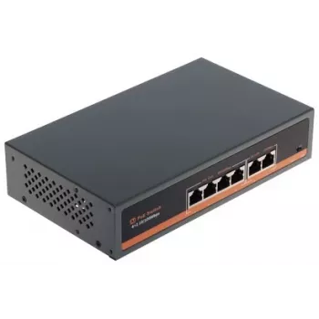 NO NAME APTI-POE0402-60W-V2 4 prievadų PoE perjungiklis su 2 aukštyn nukreiptais prievadais, 60W biudžetas, IEEE 802.3af/at, metalinis korpusas