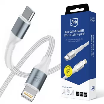 3mk Hyper Cable N-SERIES USB-C į Lightning 1m 9V/2A 20W balta