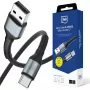 3mk Hyper Cable N-SERIES USB-A į USB-C 1m 18W QC 3.0 juoda