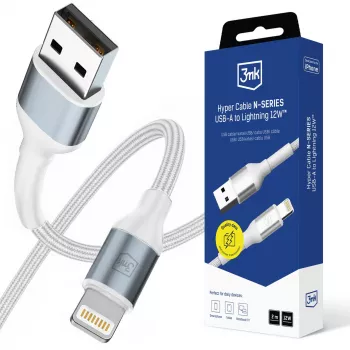3mk Hyper Cable N-SERIES USB-A į Lightning 2m 5V/2.4A 12W baltas