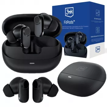 3mk FitPods BT 6.0 belaidės stereo ausinės su įkrovimo dėklu, Bluetooth 5.0, jutiklinis valdymas, IPX4, juodos