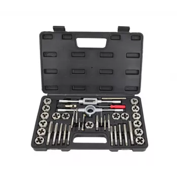 AWTOOLS 40 dalių sriegių pjovimo ir atstatymo rinkinys, metrinis M3-M12 ir 1/8 colio NPT, legiruotojo plieno sriegimo komplektas su veržliarakčiais, žingsnio matuokliu ir dėklu
