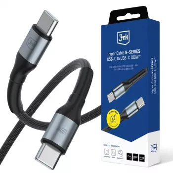 3mk Hyper Cable N-SERIES USB-C į USB-C 2 m 100W PD greito įkrovimo ir duomenų laidas, juodas