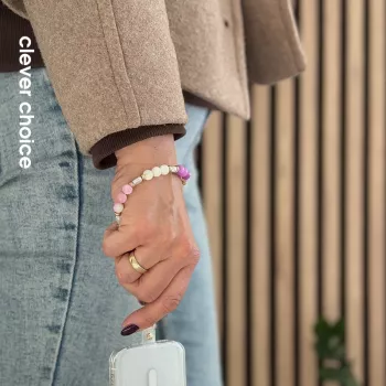 Crong Phone Charm Lanyard su pasteliniais karoliukais – universali riešo juostelė išmaniesiems telefonams