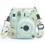 LOVEINSTANT apsauginis fotoaparato dėklas, skirtas Fujifilm Instax Mini 12, su lipdukais ir nuotraukų kišene – žalia su blizgučiais