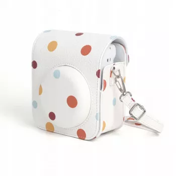 LOVEINSTANT Polka Dot PU odinis dėklas, skirtas Fujifilm Instax Mini 12, su nuimamu dirželiu ir magnetiniu užraktu