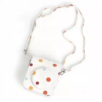 LOVEINSTANT Polka Dot PU odinis dėklas, skirtas Fujifilm Instax Mini 12, su nuimamu dirželiu ir magnetiniu užraktu