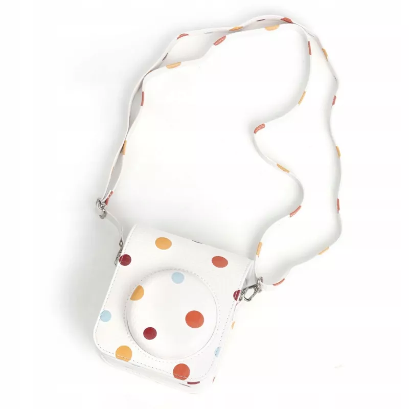 LOVEINSTANT Polka Dot PU odinis dėklas, skirtas Fujifilm Instax Mini 12, su nuimamu dirželiu ir magnetiniu užraktu