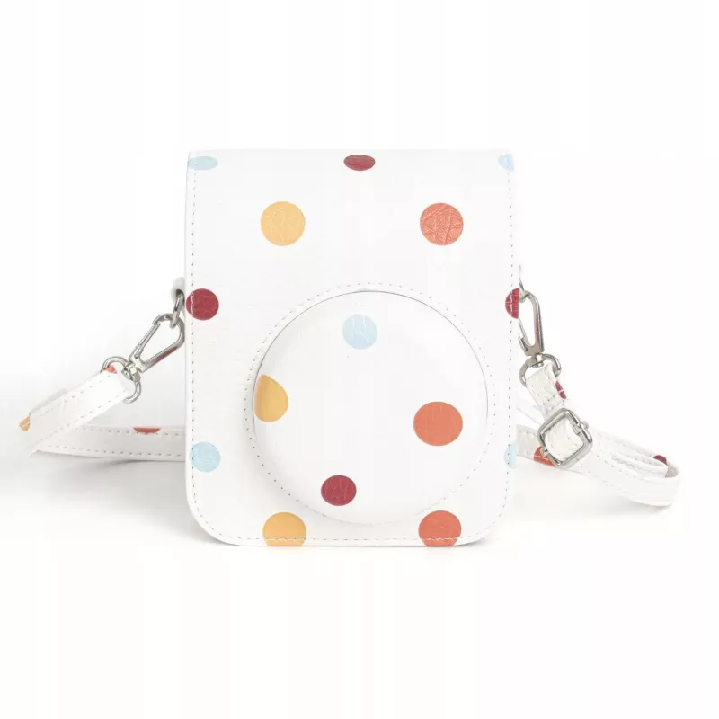 LOVEINSTANT Polka Dot PU odinis dėklas, skirtas Fujifilm Instax Mini 12, su nuimamu dirželiu ir magnetiniu užraktu