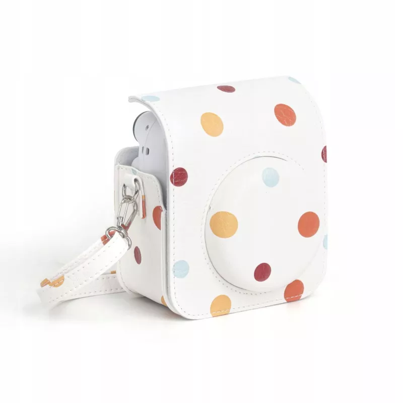 LOVEINSTANT Polka Dot PU odinis dėklas, skirtas Fujifilm Instax Mini 12, su nuimamu dirželiu ir magnetiniu užraktu