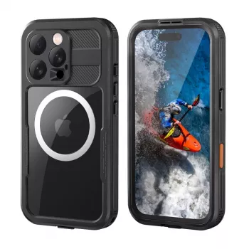 Crong Seal Cover vandeniui atsparus dėklas IP68, skirtas iPhone 16 Pro (juodas)