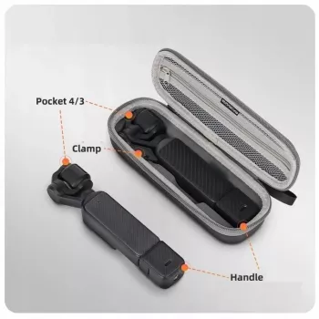 SUNNYLIFE Kietas dėklas su karabinu, skirtas DJI Osmo Pocket 4 / 3 - pilkas